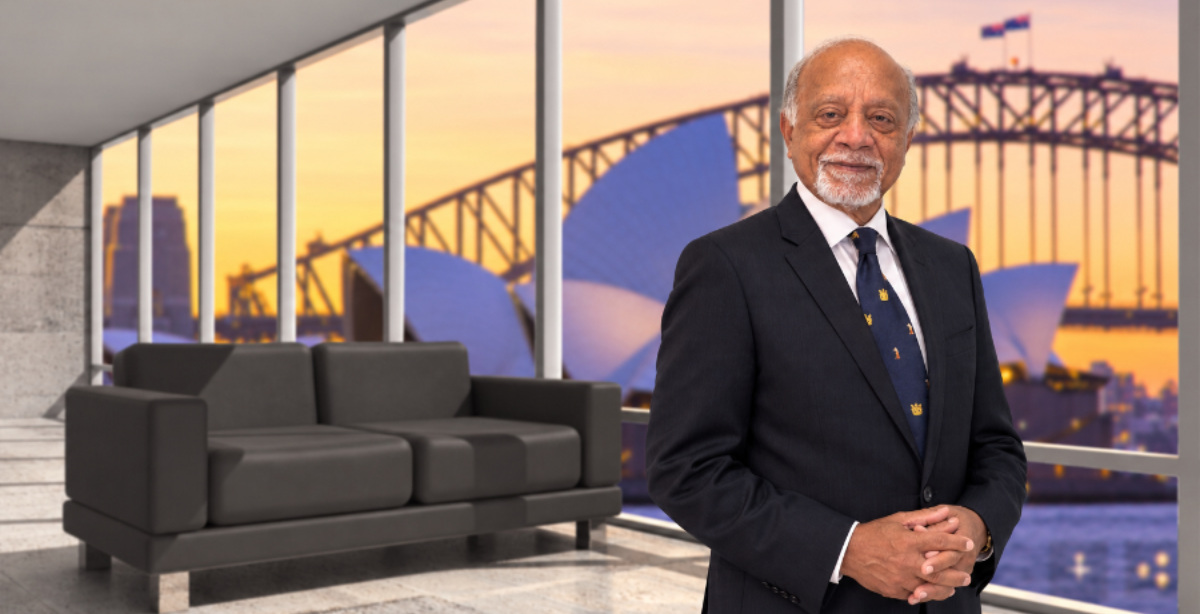 Ananda Amaranath, Ducimus Lawyers, with Sydney Harbour backdrop